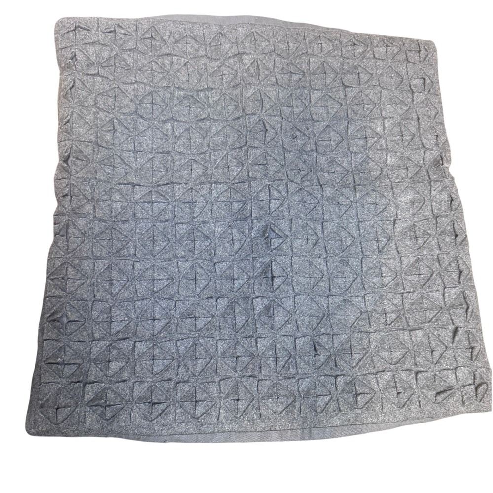 West Elm Grey Geometric Pintuck Wool Blend Pillow Cover 18x18 Square Accent